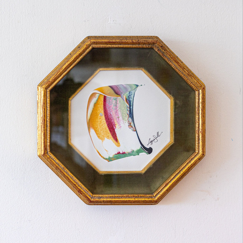 "Joyful Connection" Painting in Vintage Velvet Gilded Octagonal Shadowbox Frame
