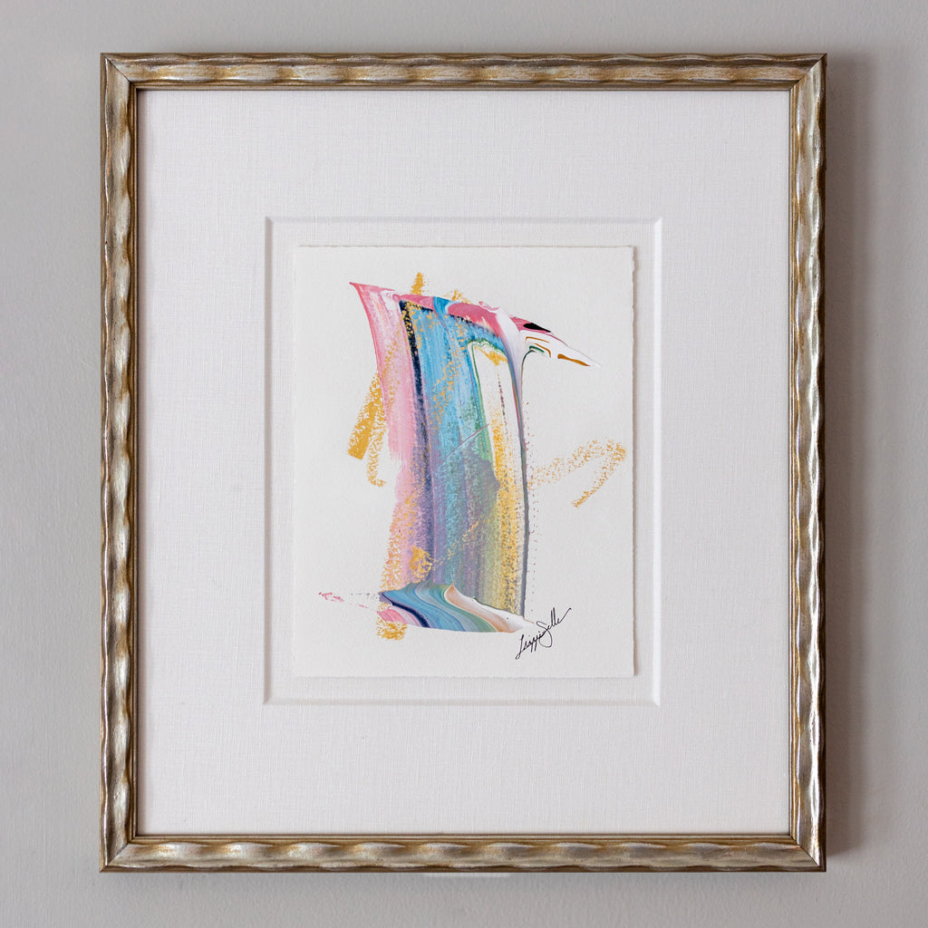 "Joyful Connections- Vertical Swish" Original Gestural Art in Custom Wave Frame