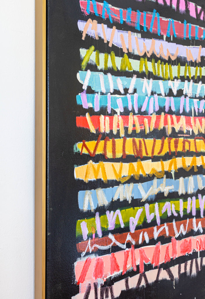 Colorful abstract art with horizontal stripes on a black background