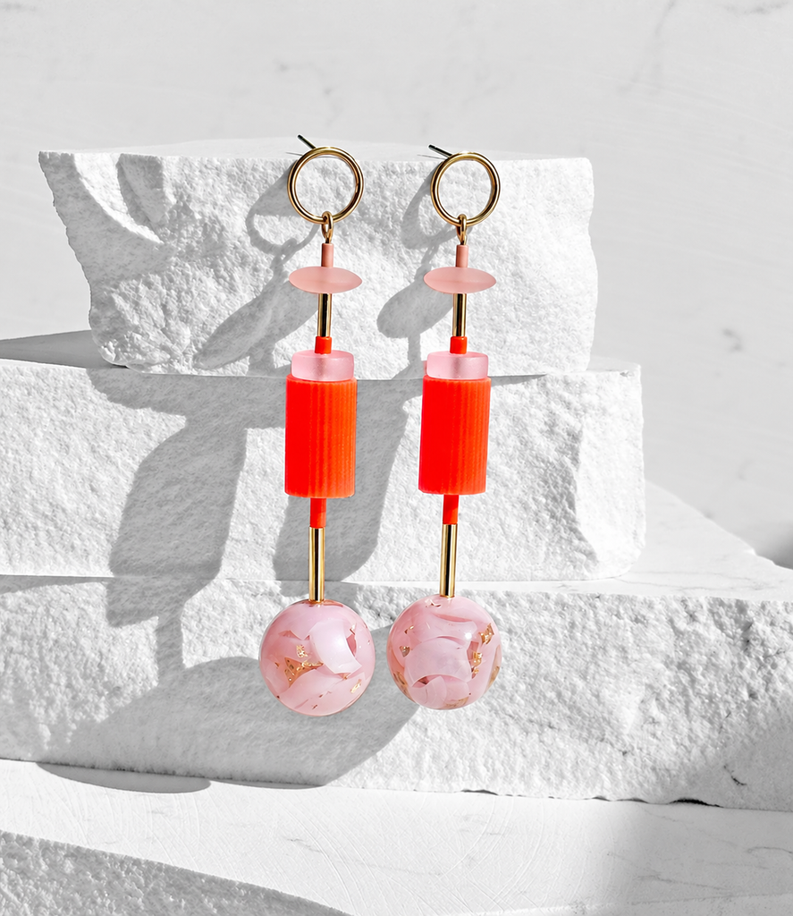 Bauhaus Earring - Pink/Neon Coral/Gold