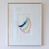 "Joyful Connections" Original Art Framed in 11x14 Aluminum Brass - Green Pink Gold Swish